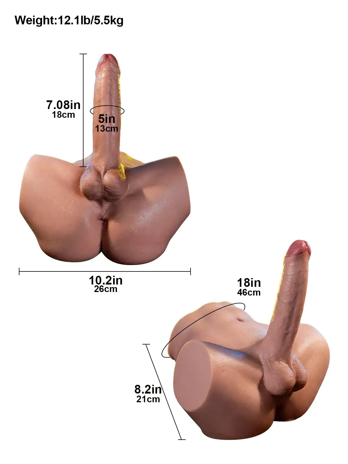 Kane: 12.1LB Platinum Silicone Male Sex Torso with 7.08" Big Dildo