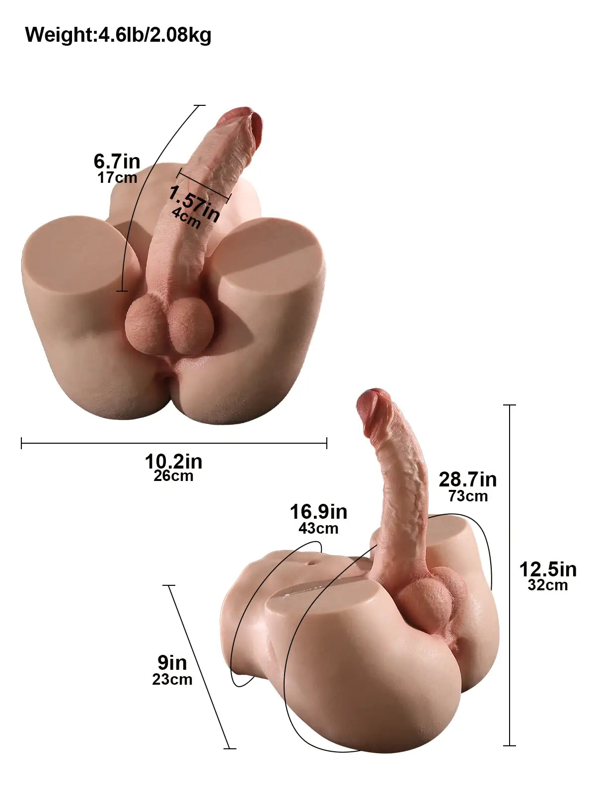 Asher: 11LB Platinum Silicone Male Sex Torso with 6.7" Big Dildo