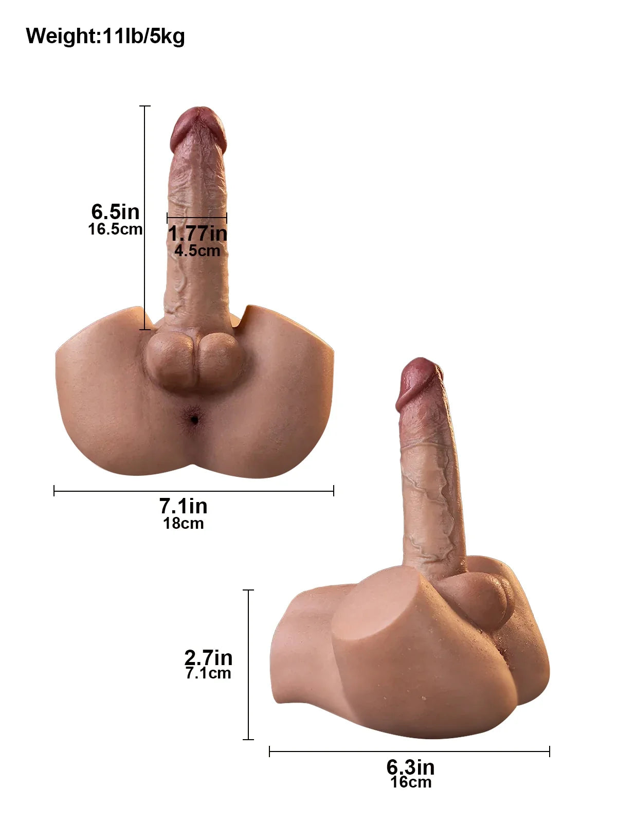 Ryder: 4.6LB Platinum Silicone Male Sex Torso with 6.5" Thick Dildo