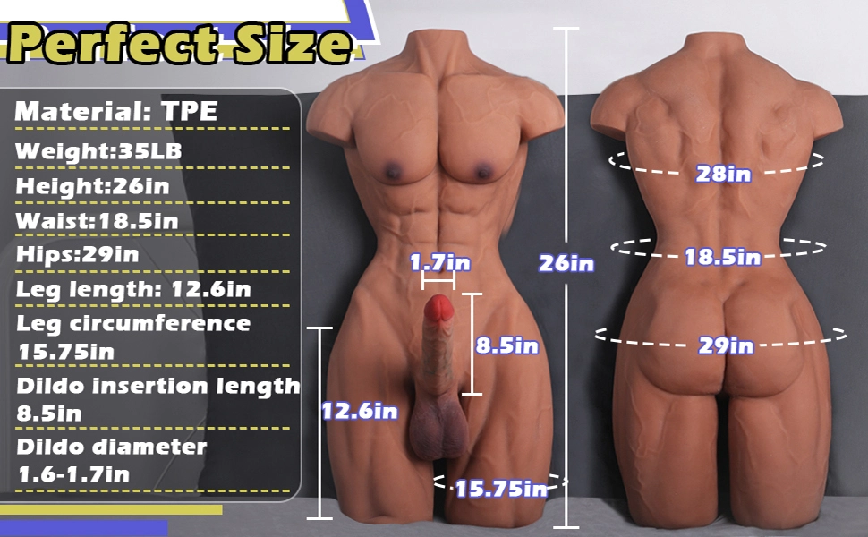 Torso Dildo Tony-35LB Strong Muscle abs Male Sex Torso With 8.5″ Big Dildo 14